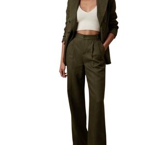 Banana Republic High Rise Palma Straight Leg Linen Pant Size 12 in Olive Green
